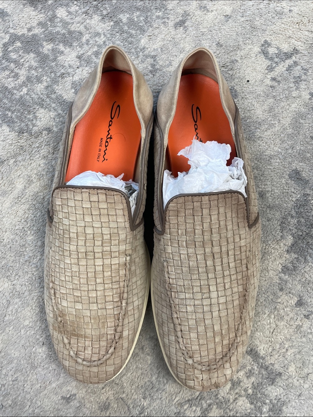 Santoni Woven Loafer Light Brown Beige Sz 12 - Picture 5 of 16